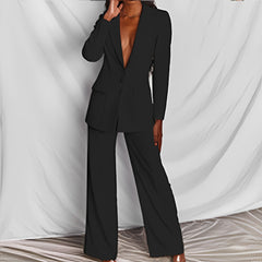 Business Suit with Long Sleeve Jacket and Wide Leg Pants