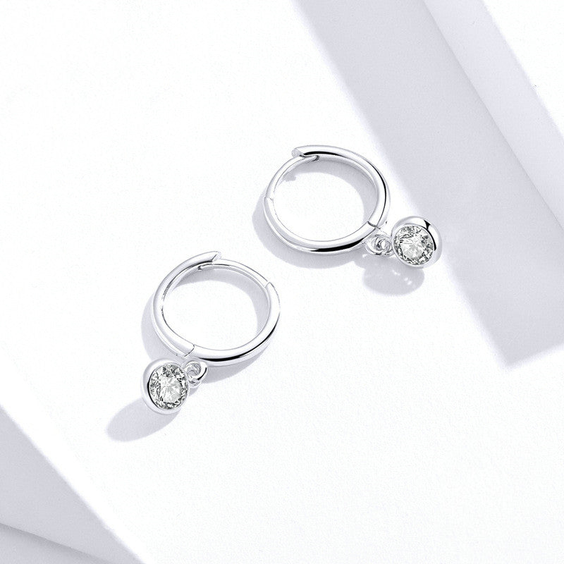Sterling Silver Hoop Earrings with Inlaid Gem