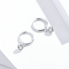 Sterling Silver Hoop Earrings with Inlaid Gem