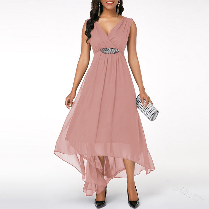 V-Neck Chiffon Sleeveless Dress in 5 Colors S-5XL