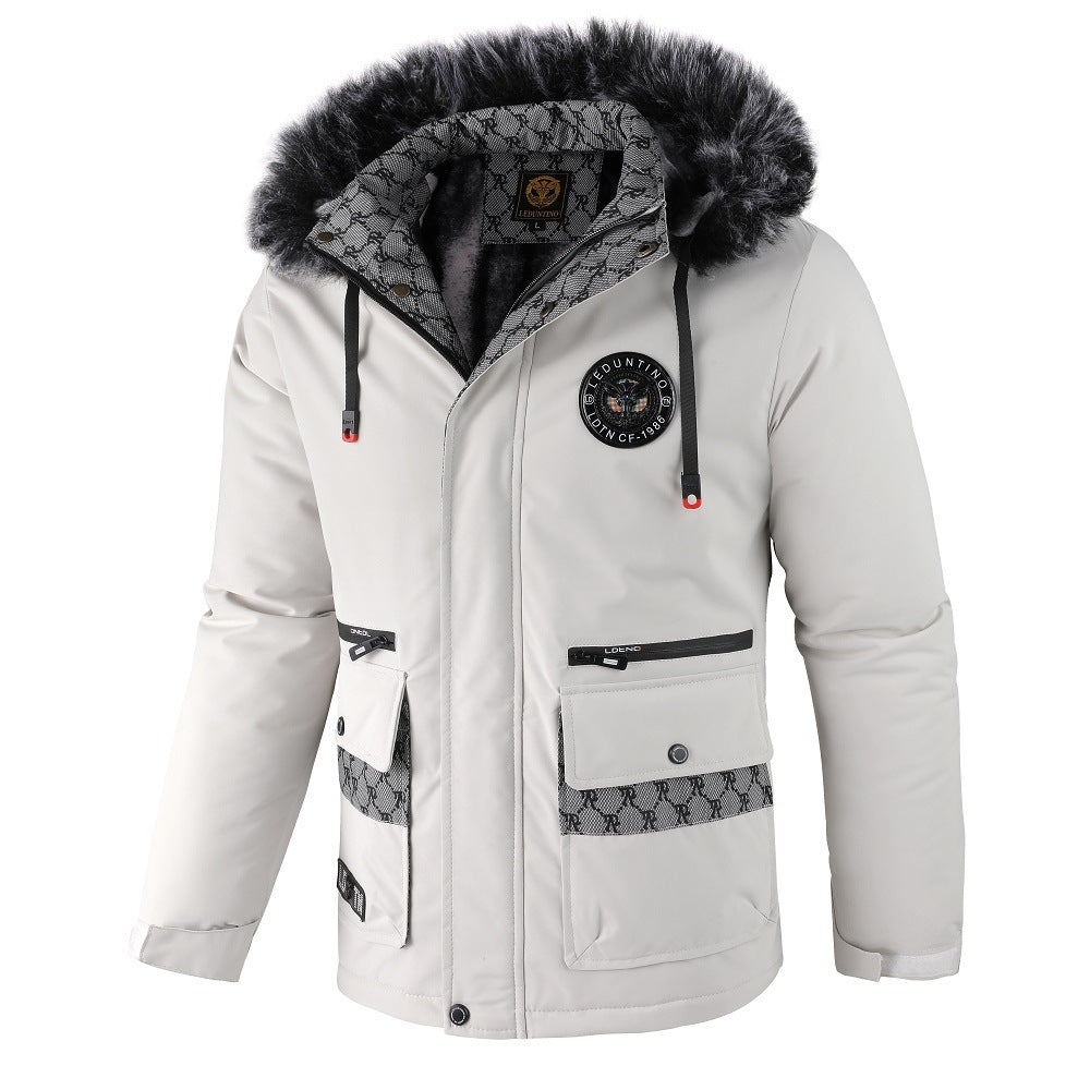 Herrenjacke mit abnehmbarer, pelzgefütterter Kapuze