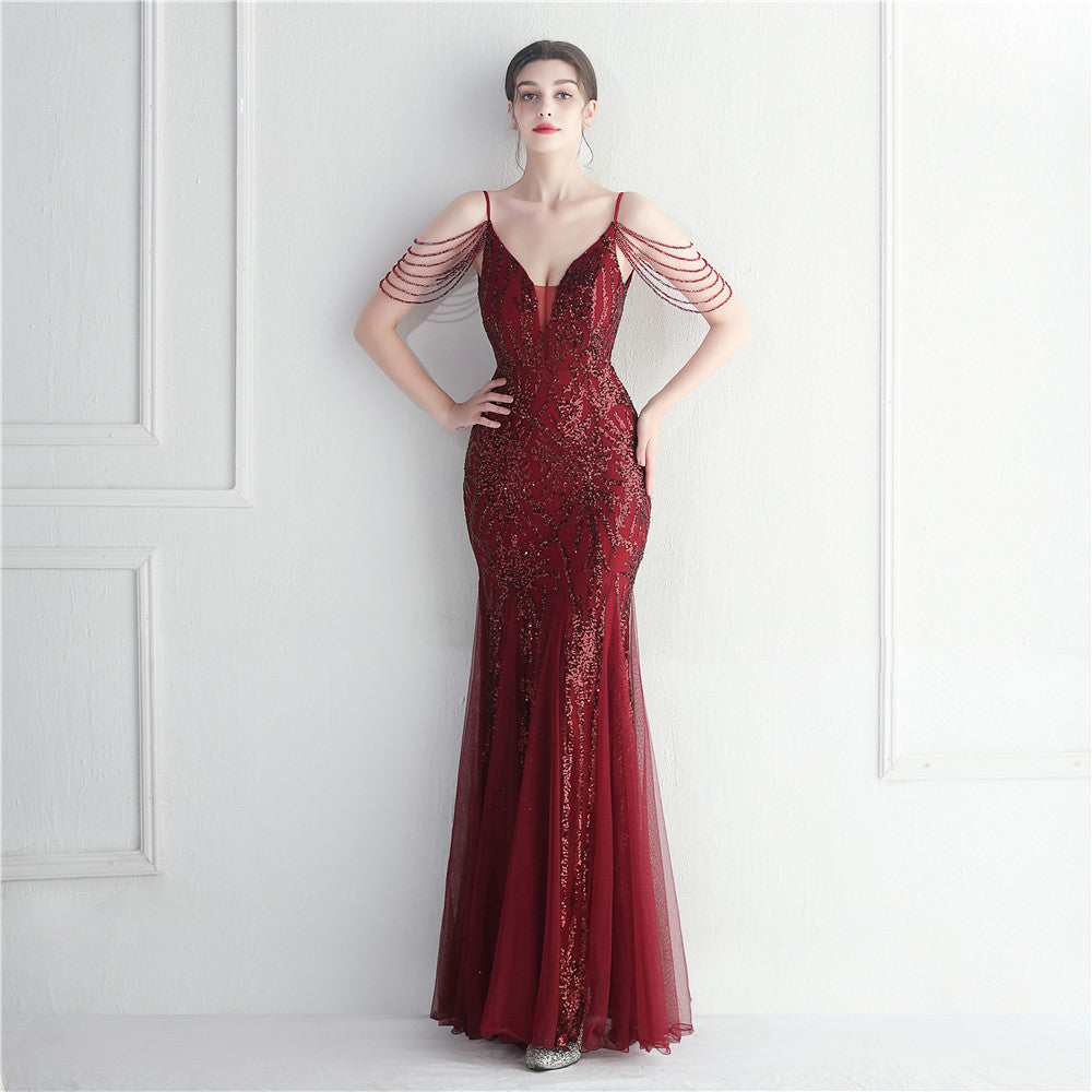 Elegant High Waist Evening Gown with Spaghetti Straps