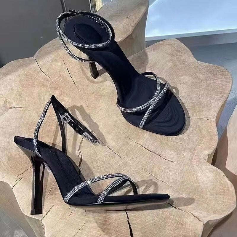 High Heel Riemchen Stilettos mit Strass in 2 Farben