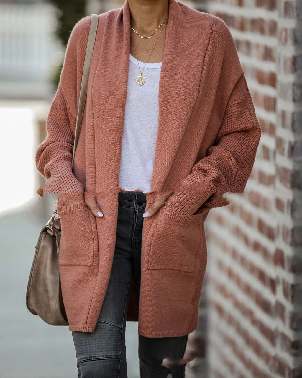 Knit Cardigan with Bat Sleeves and Pockets in 2 Colors S-XL