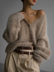 V-Neck Button-Up Fuzzy Cardigan