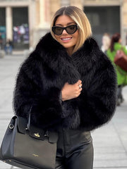 Kunstpelzjacke mit Taschen und Revers