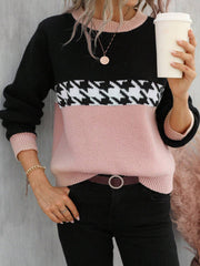 Colorblock Round Neck Knit Sweater