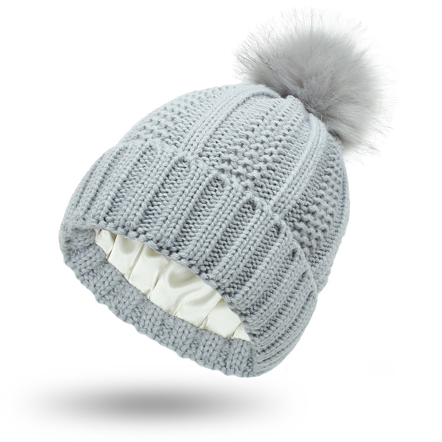 Knit Pom Pom Toque with Satin Lining