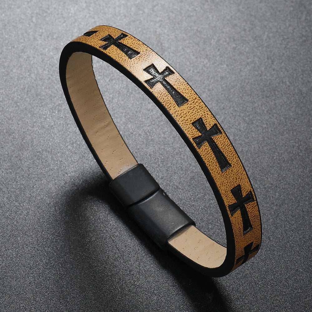 Lederarmband mit Kreuzdruck und Magnetschließe