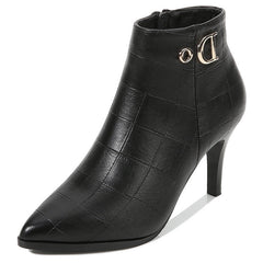 Black Leather Ankle Boots with Stiletto Heel