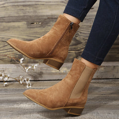 Suede Pointed Toe Low Heel Ankle Boots