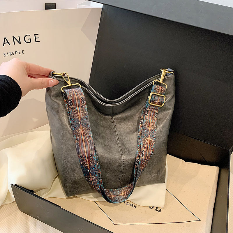 Shoulder Messenger Bag with Patterned Wide Adjustable Strap in 7 Colors