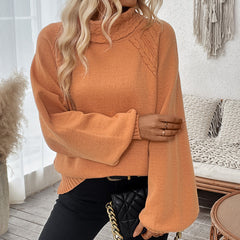 Orange Twist Weave Bubble Sleeve Turtleneck Sweater
