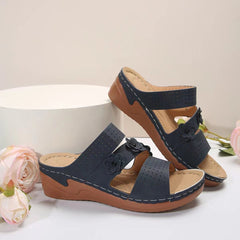 Wedge Sandals with Decorative Flowers