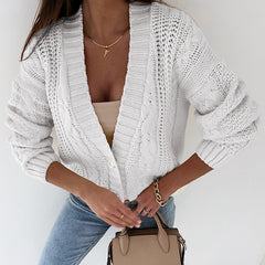 V-Neck Button Knit Sweater Cardigan in 4 Colors S-XL