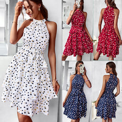 Polka Dot A-Line Halter Neck Midi Dress