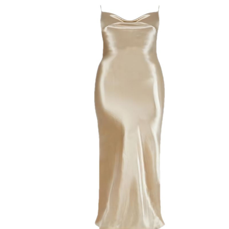Satin Sleeveless Floor Length Evening Party Dress in 2 Colors S-XL