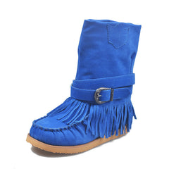 Suede Mid-Calf Moccasin Boots with Tassels