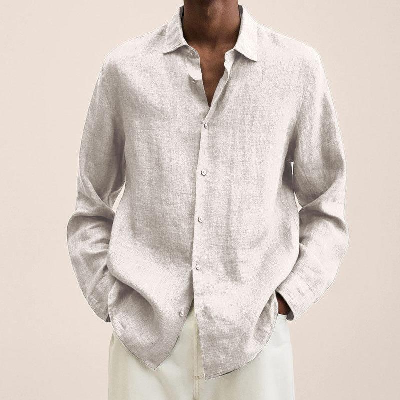 Men's Button-Up Long Sleeve Shirt with Lapel