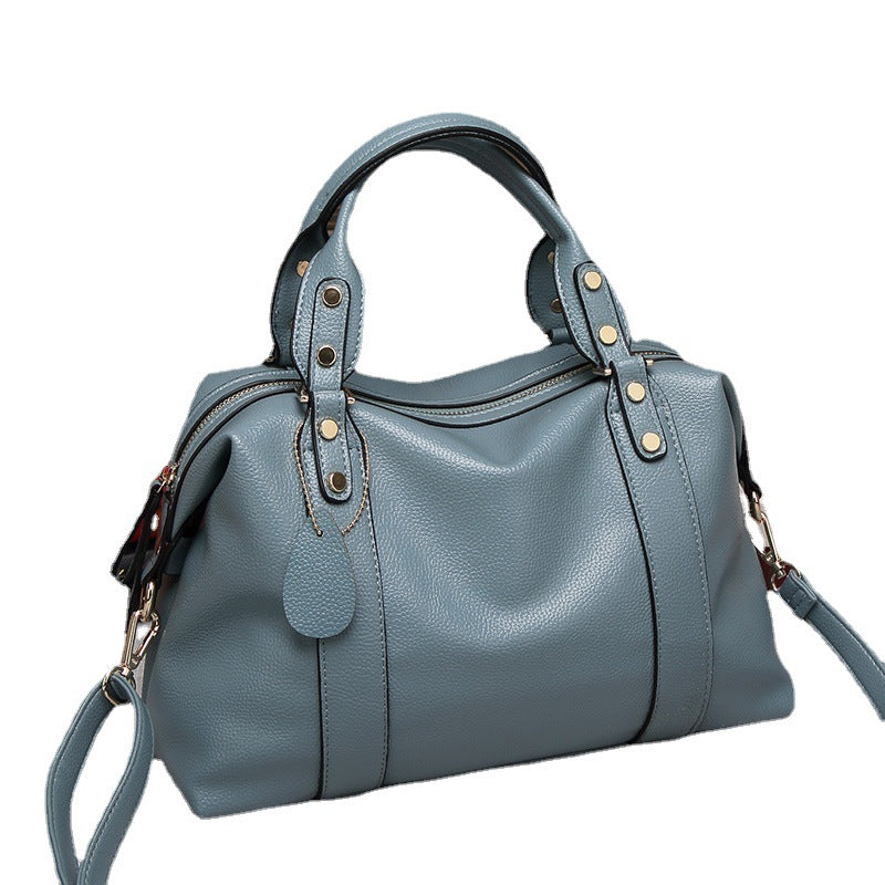 Leather Shoulder Handbag with Rivets in 4 Colors