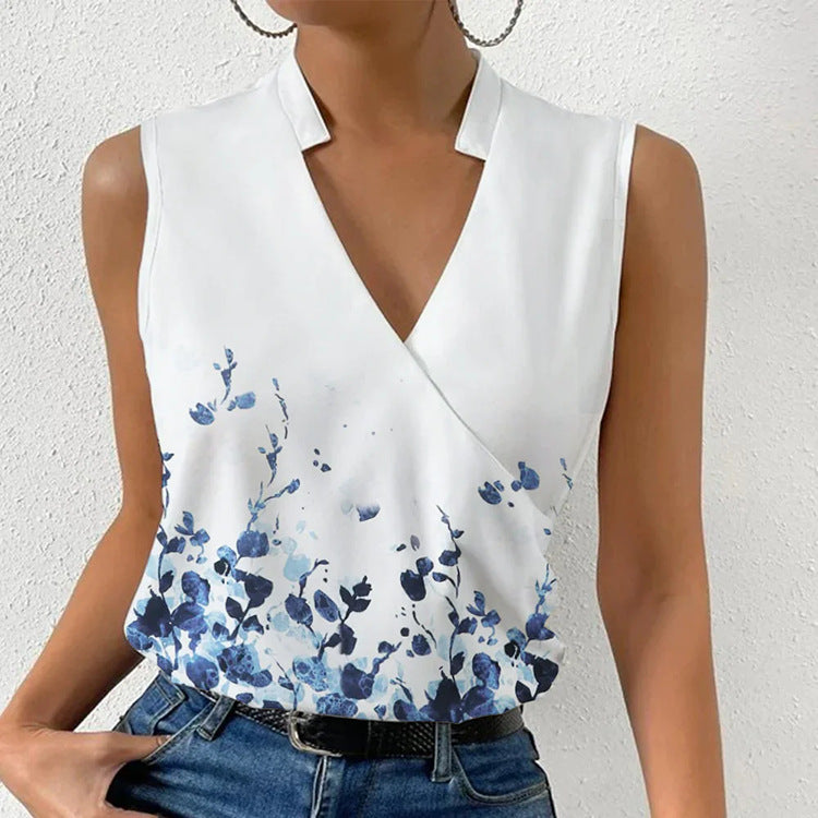 V-Neck Printed Sleeveless Top