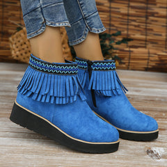 Suede Ankle Boots with Fringe and Wedge Heel in 3 Colors