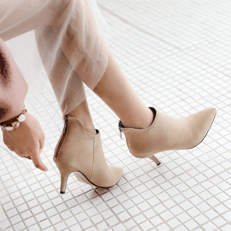 Suede Pointed Toe Ankle Boots with Stiletto Heel