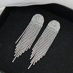 Long Tassel Rhinestone Stud Earrings in 2 Colors