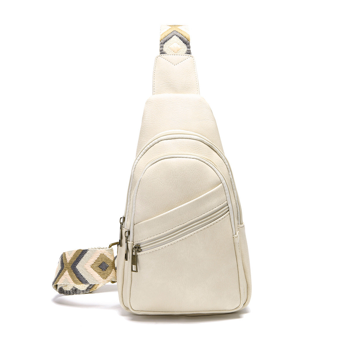 Solid Colour Crossbody Bag with Printed Strap