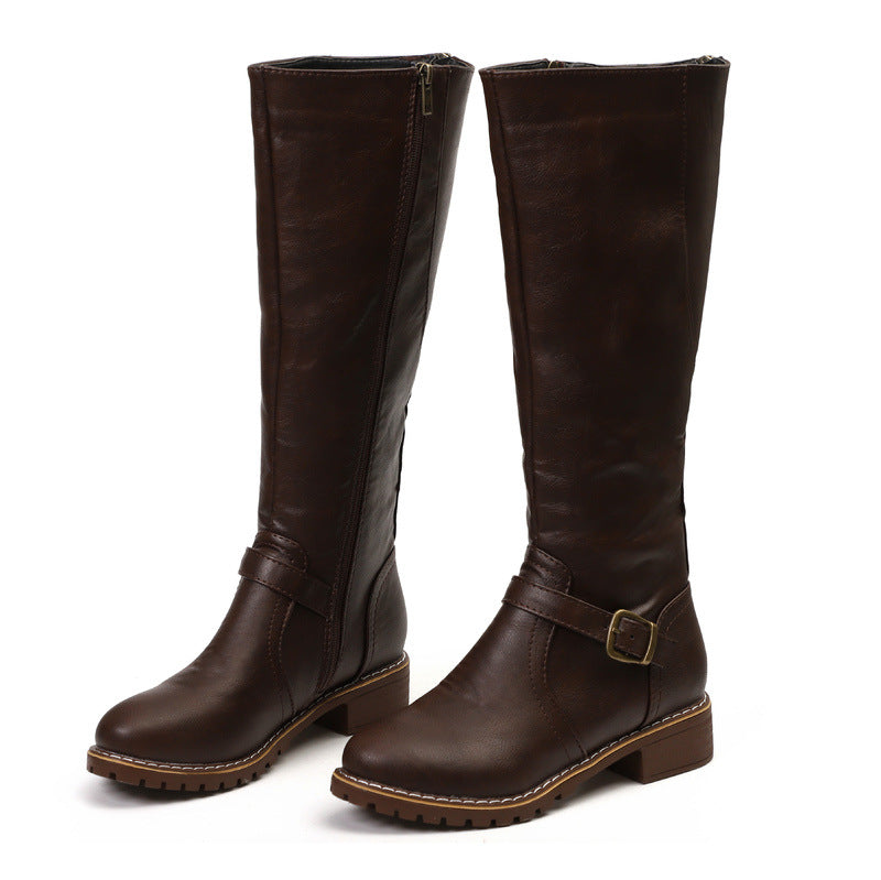 Plush Lined High Boots with Zipper and Buckle in 3 Colors