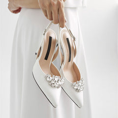 Pointed Toe High Stiletto Heel Bridal Wedding Shoes with Gemstones