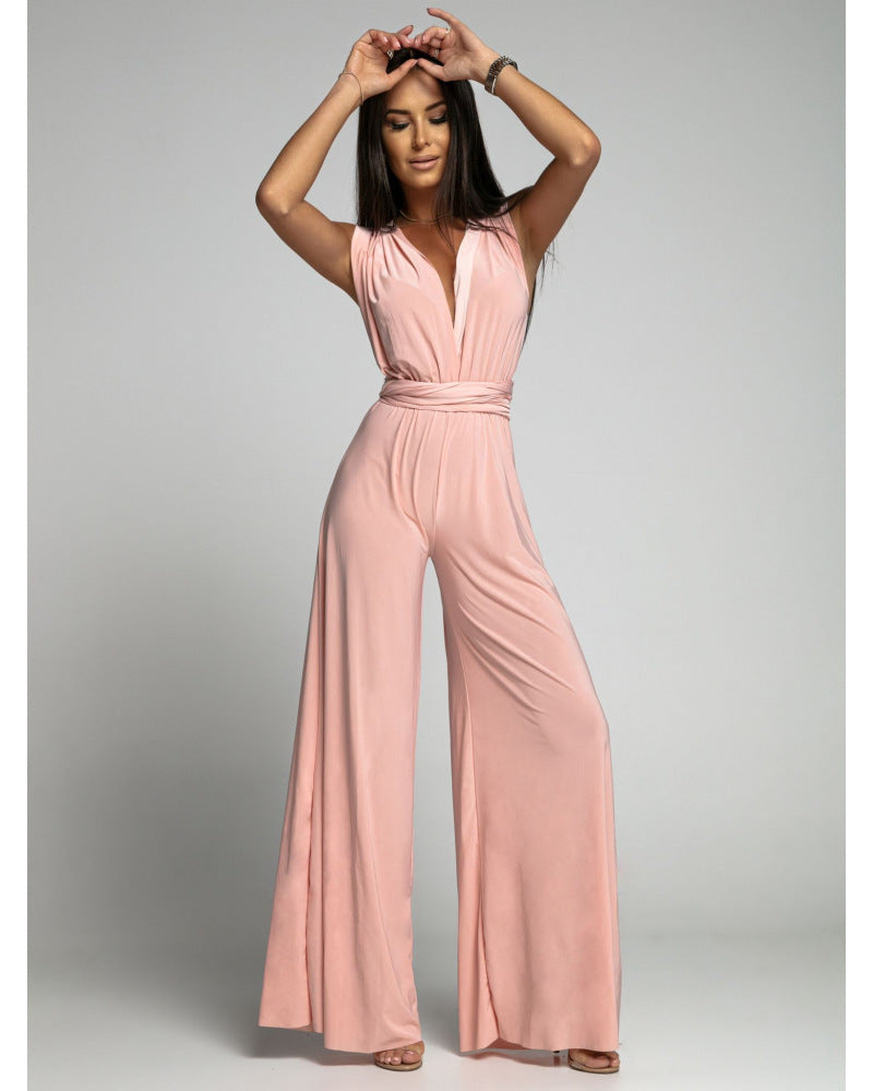 V-Neck Sleeveless  Wide Leg Jumpsuit in 4 Colors S-2XL