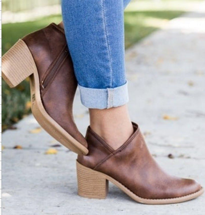 Thick Mid Heel Ankle Boots with Pointed Toe