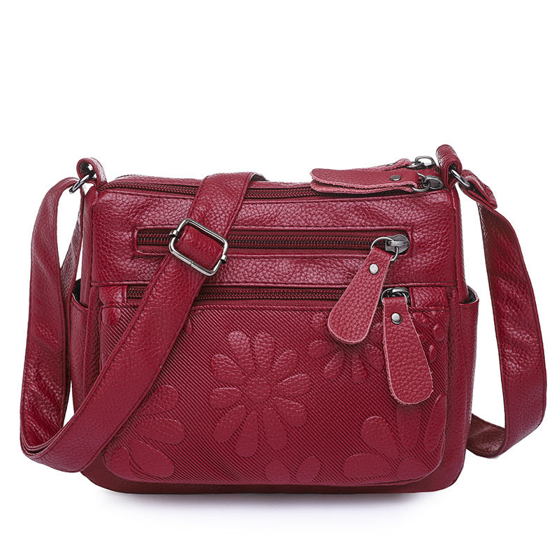 Shoulder Crossbody Bag with Embossed Flowers in 4 Colors