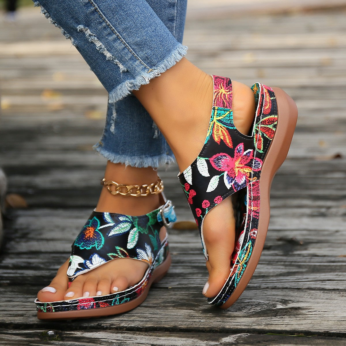 Printed Flat Heel Roman Sandals in 3 Patterns