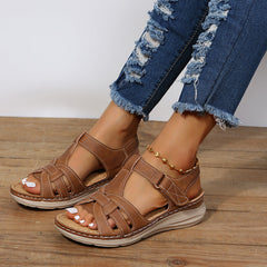 Strappy Flat Heel Sandals with Velcro Ankle Strap in 2 Colors