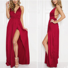 V-Neck Halter Maxi Dress with Open Back in 12 Colors S-XXL