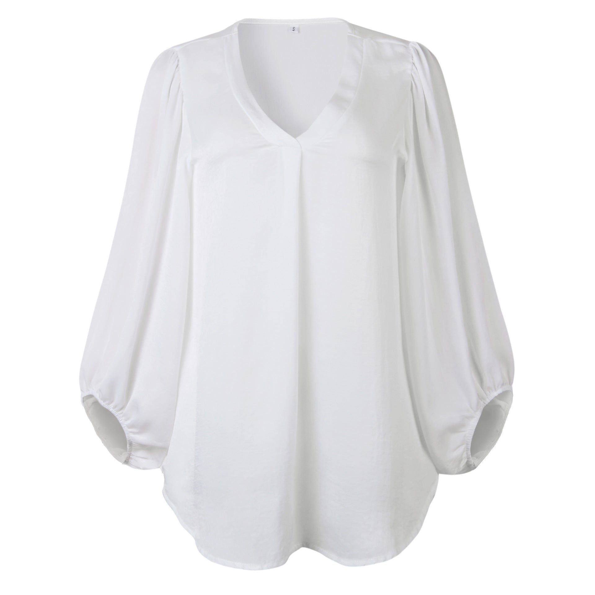 V-Ausschnitt Bluse mit langen Laternenärmeln in 3 Farben S-XL