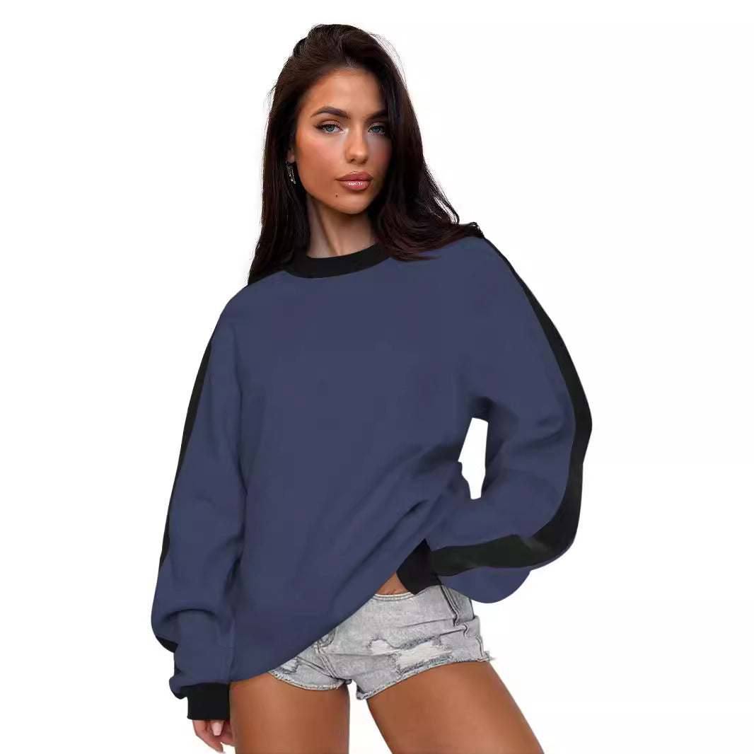 Contrast Color Round Neck Long Sleeve Sweatshirt