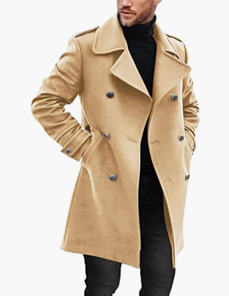 Men's Wool Coat with Lapel and Pockets