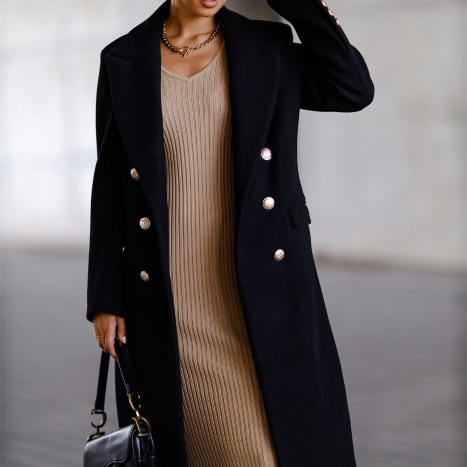 Long Sleeve Coat with Lapel and Buttons in 5 Colors S-2XL