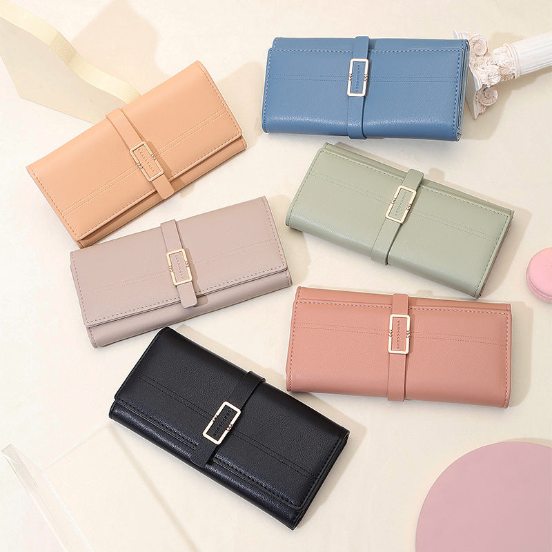 Solid Colour Tri-Fold Clutch Wallet