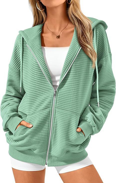 Gerippter Kapuzenpullover mit langen Ärmeln, Reißverschluss und Taschen