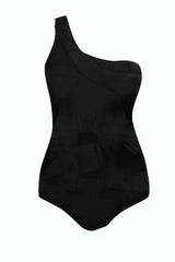 Plus Size Einteiliger One-Shoulder-Badeanzug in Schwarz mit Mesh XL-XXXL