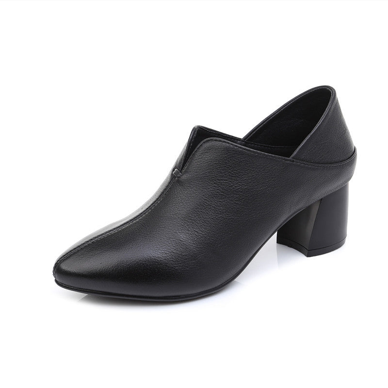 Wedge High Heel Leather Boots with Pointed Toe in 3 Colors