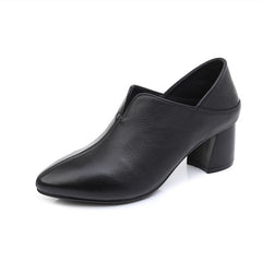Wedge High Heel Leather Boots with Pointed Toe in 3 Colors