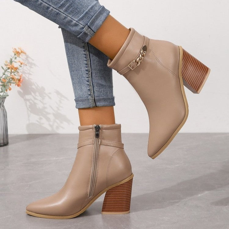 Pointed Toe Chunky Heel Ankle Boots
