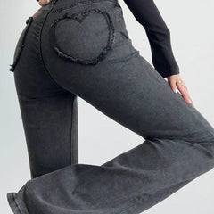 Flare Jeans with Back Heart Pockets in 4 Colors XS-L
