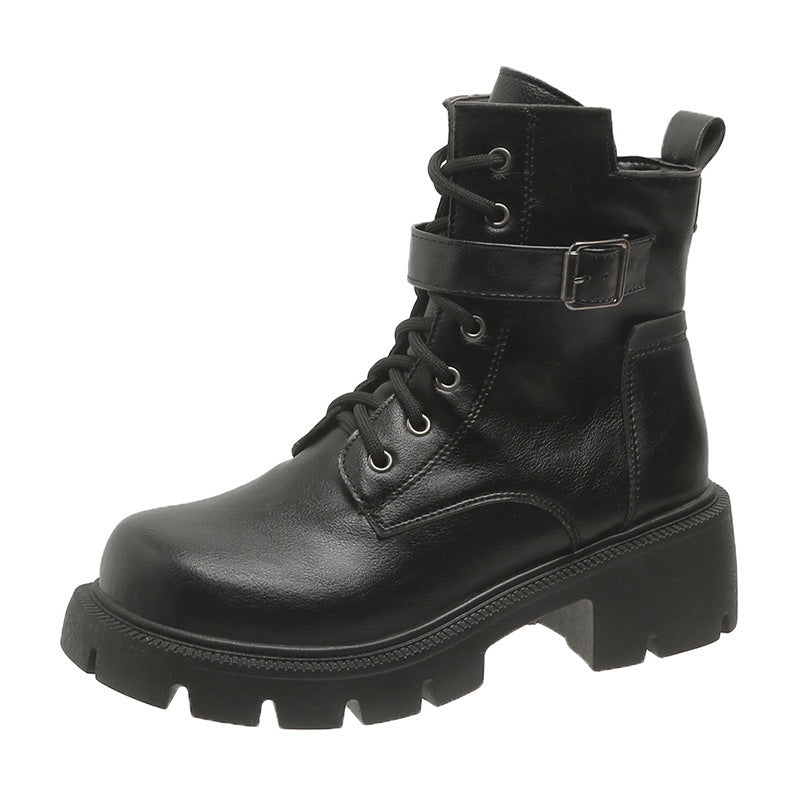 Chunky Heel Mid-Calf Combat Boots