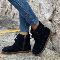 Suede Moccasin-Style Ankle Boots with Flat Heel